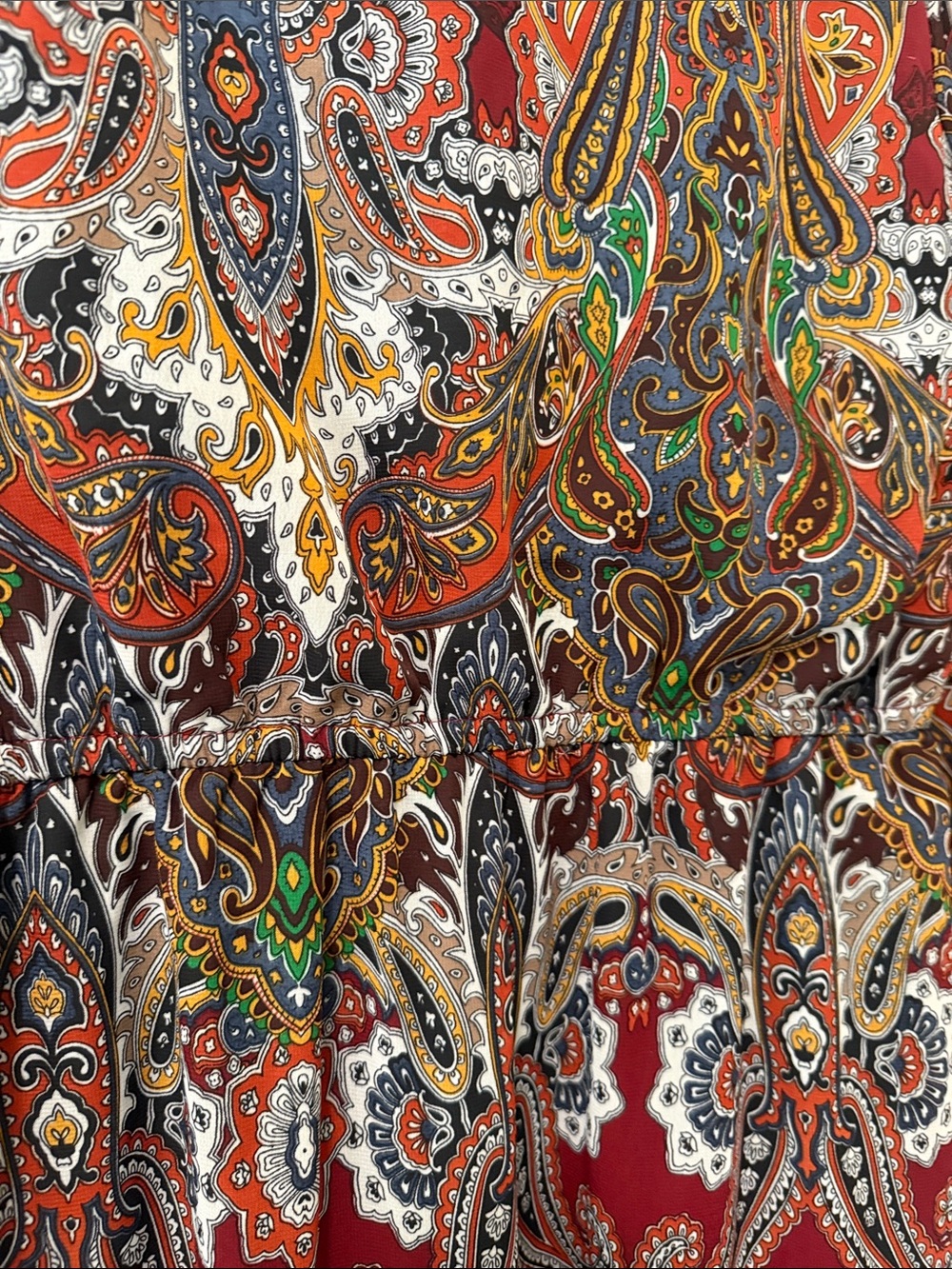 Paisley V-Neck Long Sleeve Maxi Dress in Burgundy - Picture 4 of 6